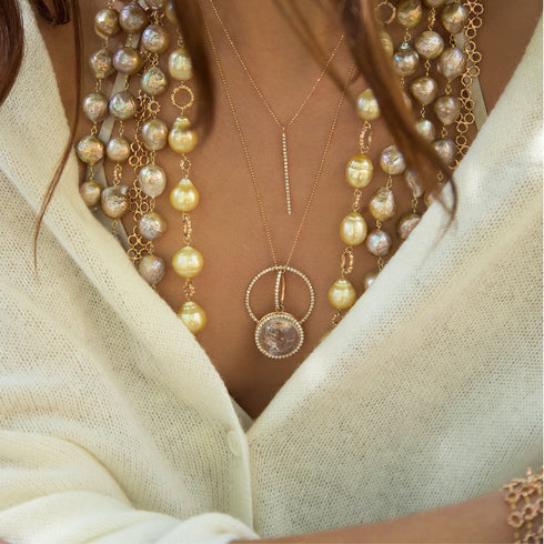 big sis, stacked with our morganite cabochon pendant<br>shop the look > not your mother’s pearls <span class='visuallyhidden'>Call, text 323-404-2959 for shopping help.</span>